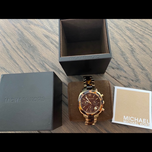 Michael Kora MK-5246 Tortoise Gold Tone Watch - Picture 2 of 9